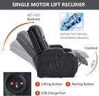 PELUMY Manual Lift Recliner Chair for Elderly with Massage & Heat, Oversized Heavy Duty 350 lbs Recliner with Cup Holders & USB Ports, Infinite Positioning Lift Chair (Breathable Leather, Dark Grey)