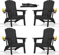 nevilywood Folding Adirondack Chair with Cup Holder Set of 4, HDPE Patio Chairs,All-Weather Outdoor Chairs for Backyard, Deck,Fire Pit-Black