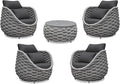 Woven Rope Deck Furniture Set: 5 Pieces Aluminum Patio Conversation Set All Weather - Cushioned Outdoor Sofa Set Assembled - Metal Modern Couch Set for 400 lbs Porch Deck Garden Poolside Hotel