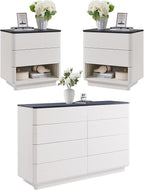 ACCOHOHO Modern Bedroom Set, 3 Pieces Bedroom Furniture Set, Wood 8 Drawer Dresser and Nightstands Set of 2, Chest of Drawers Wide Storage Organizer Cabinet for Bedroom, White