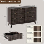 47'' Wide 6 Drawers Dresser for Bedroom,Modern Fluted Vertical Chest with Rounded Corners,Fluted Dresser for Living Room,Hallway, Walnut
