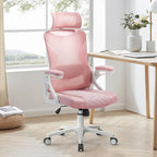 SEATZONE Pink Office Chair,Ergonomic Desk Chair with Adjustable Headrest and Lumbar Support,Swivel Mesh Office Chair with Flip up Armrest for Home Office and Gaming