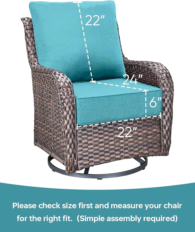 Luxury 22x24/22x25 6-Inch Outdoor Deep Seat Cushions Set of 6 - Comfortable Patio Zipper Chair Cushion for Wicker Dining Rocking Gilider Loveseat Couch Sectional Sofa - Turquoise