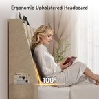 Ergonomic Upholstered Full Size Headboard w/Charging Station, Linen Wingback Headboards w/Storage Pocket, Full Headboard Only, Bed Frame Adapters, Sturdy Solid Wood Bed Head Board, Beige