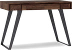 SIMPLIHOME Lowry Small Desk - 44-Inch Wide Solid Acacia Wood and Metal Writing Desk in Distressed Charcoal Brown, Modern Industrial Home Office Table with 2 Drawers and Flip-Down Keyboard Tray