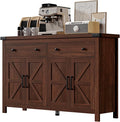 Buffet Cabinet with Storage Farmhouse with 4 Doors and 2 Drawers, 55'' Large Kitchen Storage Cabinet Cherry Wood Coffee Bar Buffet Sideboard for Kitchen, Dining Room, Living Room