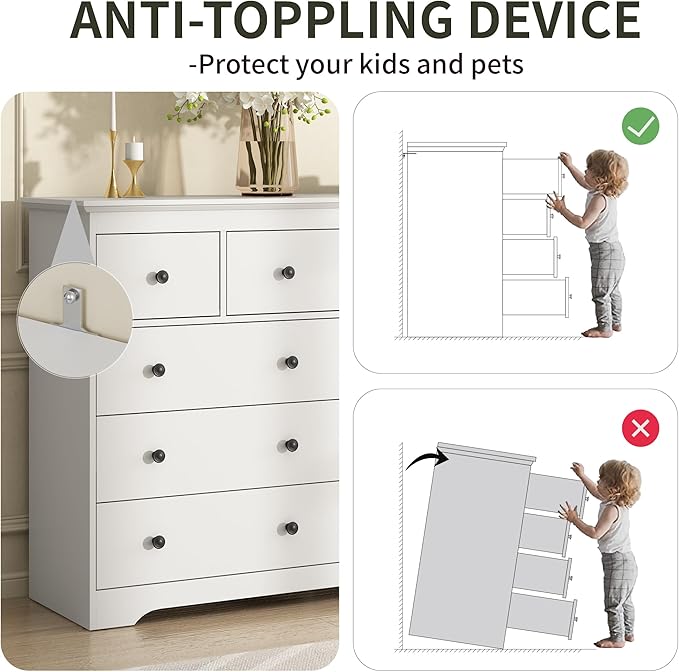 White Dresser for Bedroom, 10 Drawer Dresser with Large Drawers, 55 Inch Wide Wood Chest for Living Room, Hallway