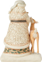Enesco Jim Shore Heartwood Creek White Woodland Santa Holding a Fawn Figurine- Stone Resin Hand Painted Crafted Collectible Santa Figurines Christmas Home Decor Statue, 10.63 Inch