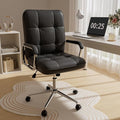 Black Leather Office Desk Chair, Swivel Computer Home Office Desk Chair with Wheels and Padded Arms, Adjustable Height and Tilt