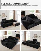 Cloud Sectional Couch, Corduroy Modular Sectional Sofa with L-Shape Chaise, Modern Boneless Couch Comfy Deep Seat for Living Room, Bedroom, Apartment, No Assembly (Black, Right Facing Chaise)