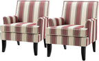 HULALA HOME Modern Accent Chairs Set of 2, Farmhouse High Back Striped Chairs with Wooden Legs & Nail Head Trim, Comfy Upholstered Armchairs for Living Room/Bedroom (Stripe Red)