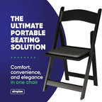 SIMPLEX 72 Black Resin Stackable Folding Chair - Comfortable Black Foldable Chair - Folding Chairs with Padded Seats - Indoor/Outdoor Folding Chairs for Events - Lightweight Foldable Chairs (72 Pack)