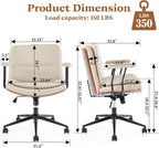 Home Office Desk Chair with Armrests & Wheels, Modern Walnut Swivel Rolling Executive Task Chair, PU Leather Vanity Chair with Lumbar Support, Height Adjustable Ergonomic Computer Chair (Beige)