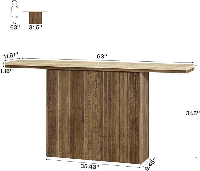 Tribesigns Farmhouse Fluted Console Table for Entryway, 63-Inch Long Wooden Sofa Table Behind Couch for Living Room, Foyer, Hallway, Rustic Brown & Natural