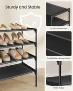 SONGMICS Shoe Rack, 4-Tier Shoe Storage Organizer, Space-Saving, 11.6 x 36.1 x 27.7 Inches, Entryway, Metal Frame, Non-Woven Fabric Shelves, Ink Black ULSH034BH01S