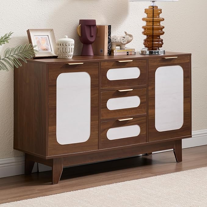 CANMOV Buffet Cabinet with Storage, 47" Sideboard Cabinet with 3 Drawers & 2 Doors, Modern Wood Coffee Bar Sideboard for Kitchen, Dining&LivingRoom, Walnut (Walnut)