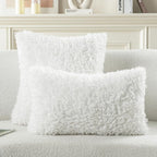 FUTEI Cream White Decorative Throw Pillow Covers 20x20 Inch Set of 2,Soft Fluffy Faux Wool Fur Boucle Textured Cushion Case,Modern Home Decor for Couch Bed Living Room Office