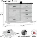 Farmhouse 8 Drawers Dresser for Bedroom, 48" Wide Wood Chest of Drawers with Deep Drawers & Bar Handles, Modern Dresser TV Stand, Rustic Wooden Closet Storage Organizer for Living Room, Hallway, White