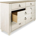 Signature Design by Ashley Willowton Coastal Cottage 6 Drawer Dresser with Faux Plank Top, Whitewash