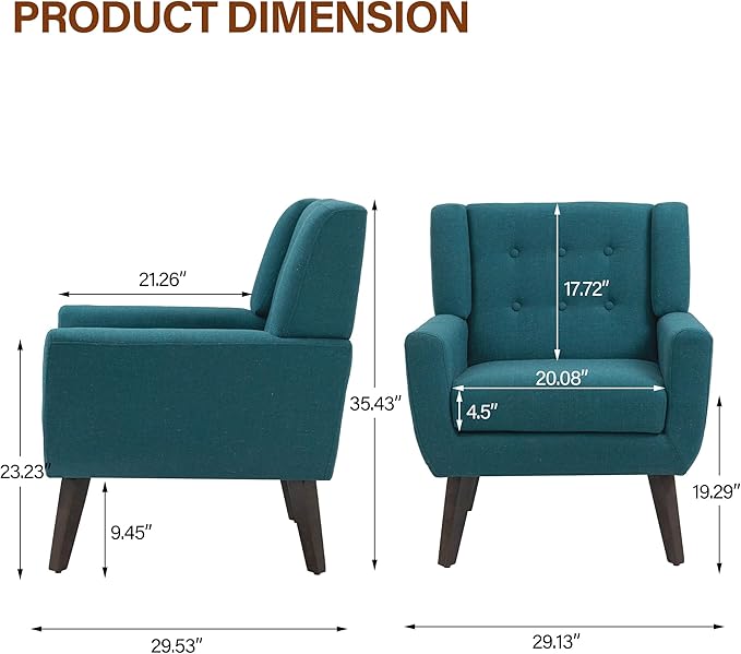 Accent Chair, Modern Fabric Armchair for Living Room, Comfy Upholstered Arm Chair Tufted for Indoor Bedroom Office Room (Light Blue)