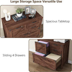 Lateral File Cabinet with 4 Drawers, Farmhouse File Cabinet for Letter/Legal/A4 Size Hanging Files, Large Wood File Storage Cabinets Printer Stand for Home Office Cabinets, Brown with Lock