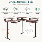 RedLemon 75X60 Inches L Shaped Electric Standing Desk, Height Adjustable Corner Gaming Desk with Drawers, Keyboard Tray, Power Outlets & LED Lights, Computer Desk with Monitor Shelf, Dark Walnut
