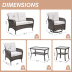 COOS BAY Vintage Courtyard Patio Furniture Set, Wicker Outdoor Furniture, Patio Conversation Sets, 2 Chairs, 2 Swivel Rockers, Loveseat, Coffee Table and Side Table, 7 Pieces, Gray/Beige
