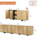 WAMPAT Modern Sideboard Buffet with 8 Doors, Multifunctional Sideboard with Large Storage and T-Shaped Legs, Coffee Bar Cabinet Storage for Kitchen, Living Room, Oak