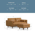 SIMPLIHOME Morrison Mid-Century Modern 72 inch Wide Sofa with Ottoman Set in Sienna Genuine Leather for the Living Room and Family Room