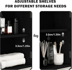 RUSTOWN Rattan Bathroom Wall Cabinet, Boho Over The Toilet Storage Cabinet with Arched Rattan Doors, Modern Medicine Cabinet with Adjustable Shelves & Towel Bar (Black, Medium)