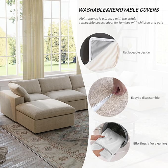 Cloud Modular Sectional Sofa Couch,80.3" L Shaped Convertible Couches with Storage Ottoman for Living Room,Minimalist Deep Sofa Couches,Sofa Covers Washable&Replaceable