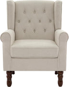 UIXE High Back Accent Chairs Set of 2, Fabric Upholstered Armchair Wingback Club Chair for Living Room, Comfy Single Sofa Bedroom Retro Reading Seat with Solid Wood Legs - Beige