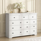 55 Inch Wide White Dresser for Bedroom, 9 Drawer Dresser with Large Drawers, Wood Chest for Living Room, Hallway