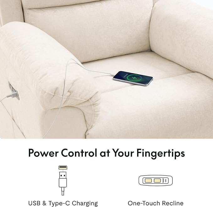 FLEXISPOT XRC6-Pro Nursery Power Glider Recliner with Adjustable Headrest, 270° Swivel Rocker Recliner for Nursery w/Massage & Heat, Water & Stain Resistant Ribbed Chenille, FSC Certified, Beige