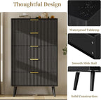 LYNSOM Fluted Dresser and Nightstand Sets 3 Piece, 5-Drawers Dresser and 2-Drawer Nightstands Set of 2, Wood Bedroom Furniture Set for Home, Bedroom, Hallway, Black