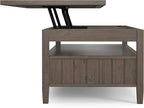 SIMPLIHOME Lev Lift Top Coffee Table - 48 inch Wide Solid Wood Rectangle Living Room Table in Smoky Brown, Transitional Cocktail Table for Family Room with Hidden Storage and Open Shelf