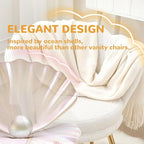 Teddy Vanity Chair with Back, Mid-Century Modern Small Accent Chair for Living Room, Golden Metal Legs Upholstered Boucle Makeup Chair, 1Pcs Bedroom Armchair, White
