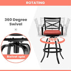 Pellebant 30" Sunbrella Outdoor Bar Stools Set of 4 Aluminum Swivel Patio Bar Height Bar Stools with Back & Footrest, for Deck Lawn Garden(Red)