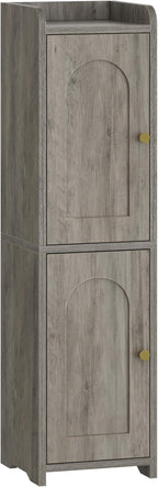 Bathroom Storage Cabinet, Corner Floor Cabinet with 2 Doors and Adjustable Shelf, Narrow Toilet Paper Cabinets, Bathroom Organizer for Small Spaces, 7.9" D x 7.9" W x 29.5" H Greige