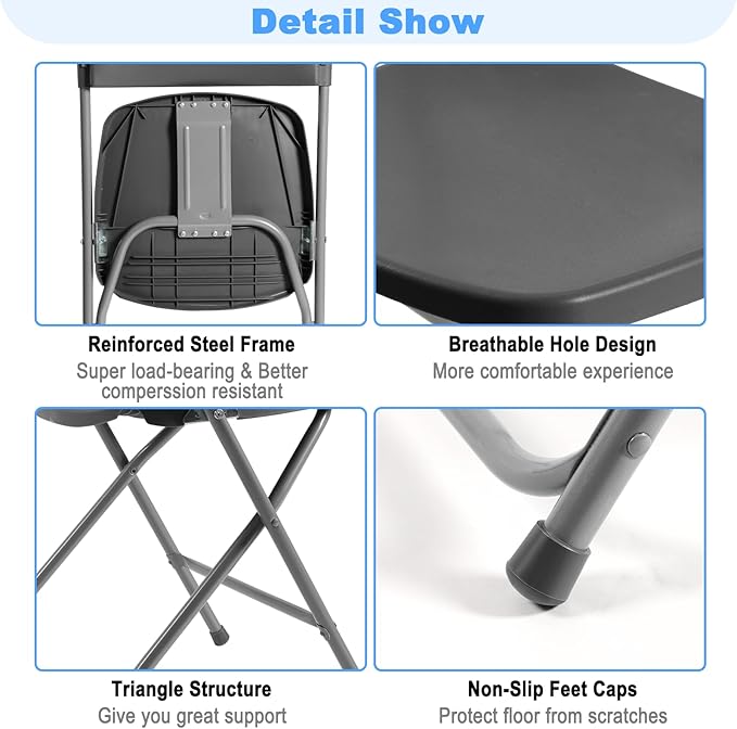 20 Pack Plastic Folding Chairs, Portable Party Chairs, Stackable Commercial Seats with Steel Frame for Home Office Wedding Party Indoor Outdoor Events Chairs, 350lbs Capacity,Gray