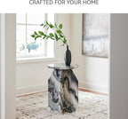 Signature Design by Ashley Wrenlane Contemporary Marble Accent Table, Black & White