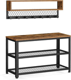 VASAGLE Coat Rack Shoe Bench Set, Hall Tree with Bench, Entryway Furniture, Multifunctional, Dot Coat Hooks, 2-Tier Shoe Rack, Industrial Style, for Entryway, Hallway, Rustic Brown ULCR073K01