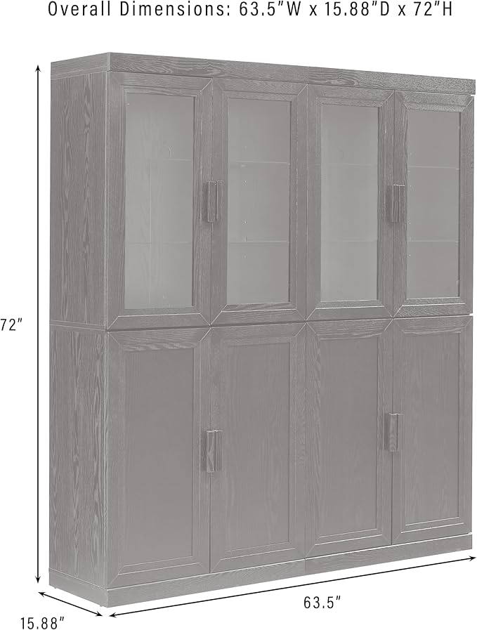 Crosley Furniture Essen 2-Piece Glass Door China Hutch Kitchen Pantry Storage Cabinet Set, Dining Room, Black
