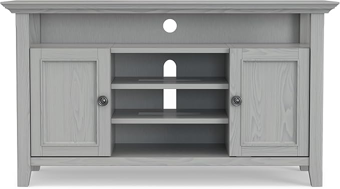 SIMPLIHOME Amherst 54-inch Wide Solid Wood TV Stand in Fog Grey, Transitional-Style Media Console for Living Room with Adjustable Shelves and Cable Management