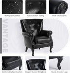 MOJAY PU Leather Accent Chair, Mid-Century Modern Armchair Living Room Club Chair with Tufted Button & Rivet Trim, Upholstered Sofa Chair with Sturdy Wood Legs for Bedroom (Black)
