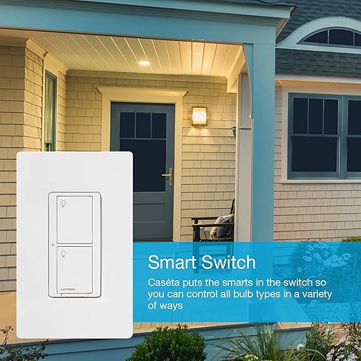 Lutron Caseta Original Smart Light Switch (Lutron Smart Hub Required), for Home, LED Lights, and Fans, 6 Amp, Single-Pole/3-Way, Neutral Required, PD-6ANS-WH-12-Pack, White, 12 Pack