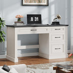 Farmhouse 47" Executive Desk, Computer Desk with Drawers and File Drawer, Workstation Computer Desk with Charging Station for Home Office, Study (Black)