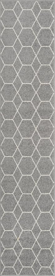 Unique Loom Trellis Frieze Collection Area Rug - Geometric (2' x 10' Runner, Light Gray/ Ivory)