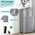 COSTWAY Bathroom Storage Cabinet, Wooden Linen Storage Organizer Cupboard with Doors & Adjustable Shelf, Freestanding Floor Cabinet for Living Room, Kitchen, Entryway, Office (Grey)