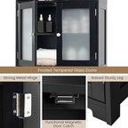 LOKO Tall Bathroom Cabinet, Modern Storage Organizer with Doors & Open Shelves, Wooden Floor Cabinet with Adjustable Shelves for Bathroom, Living Room or Kitchen (Black)